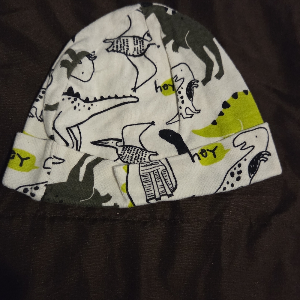 Dinosaur Print Kids Beanie - White and Green